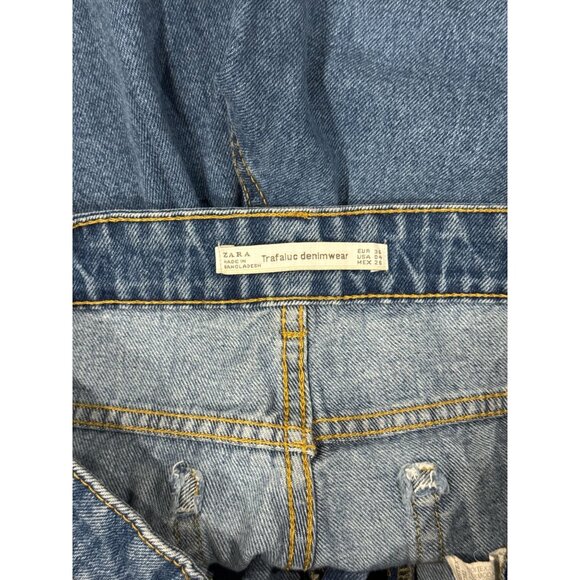 Zara Size 4 Trafaluc Denimwear Frayed Hem Loose Wide Leg High Rise Jeans Womens - Picture 5 of 9